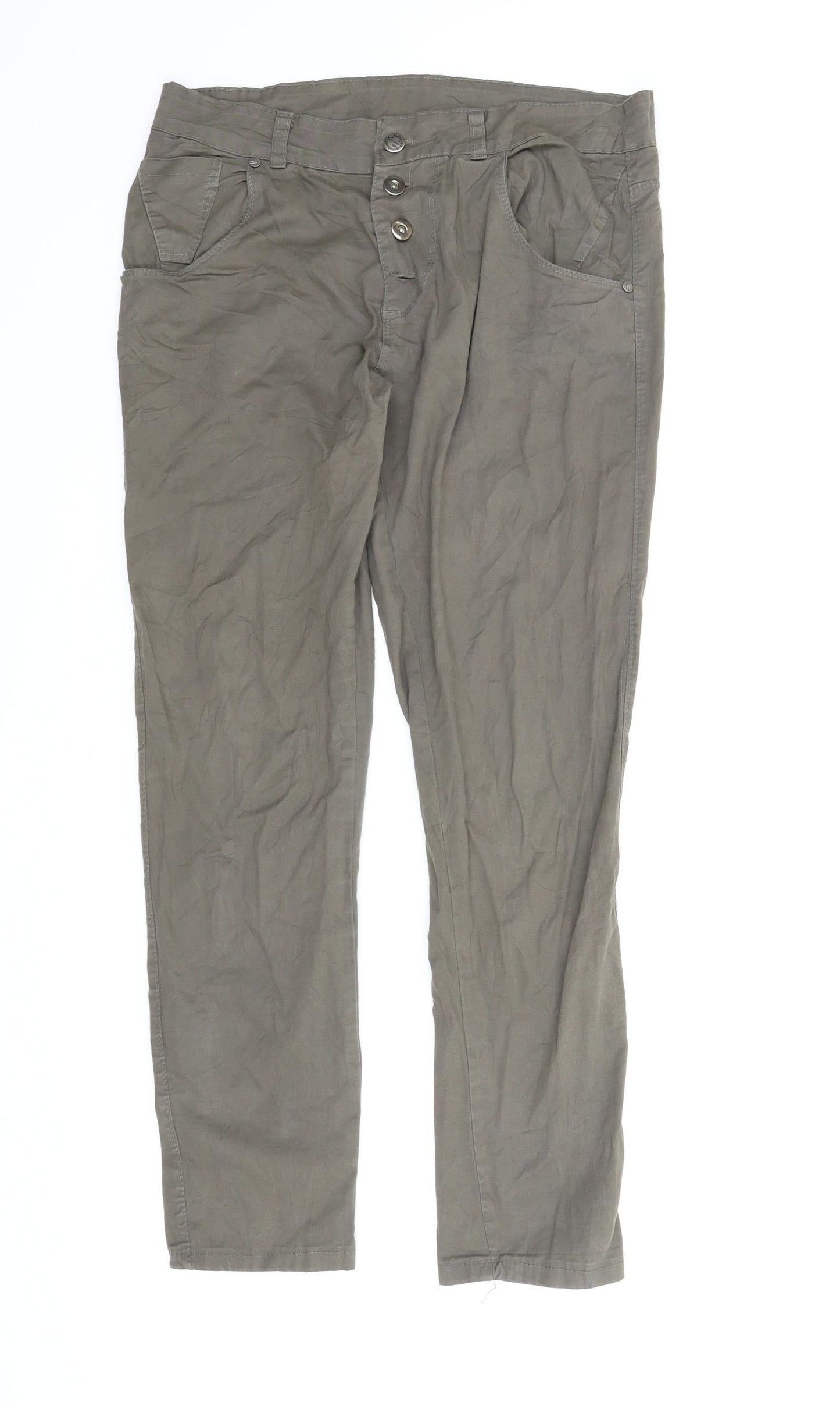 Womens UK Size M Preworn Regular Fit Pedal Pusher Green Trousers