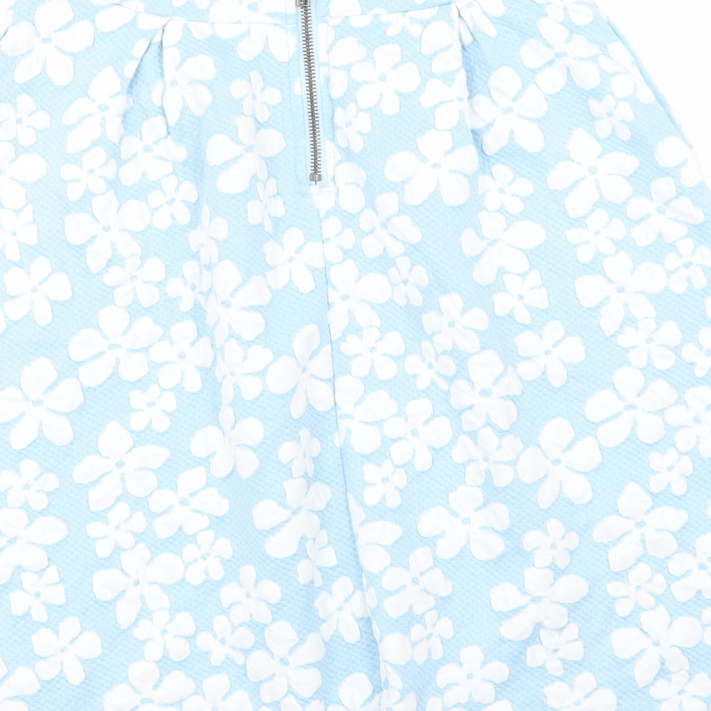 First and i Womens Blue Floral  A-Line Skirt Size S
