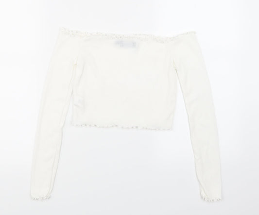 Womens UK Size 6 PRETTYLITTLETHING White Cropped T-Shirt