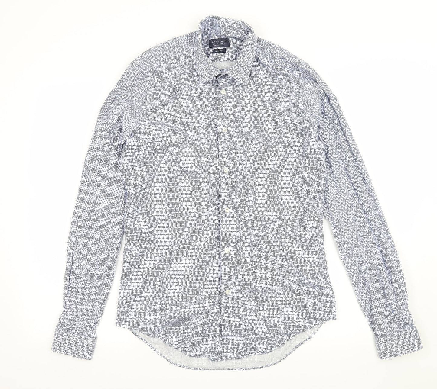 Zara Mens Blue Geometric   Button-Up Size S