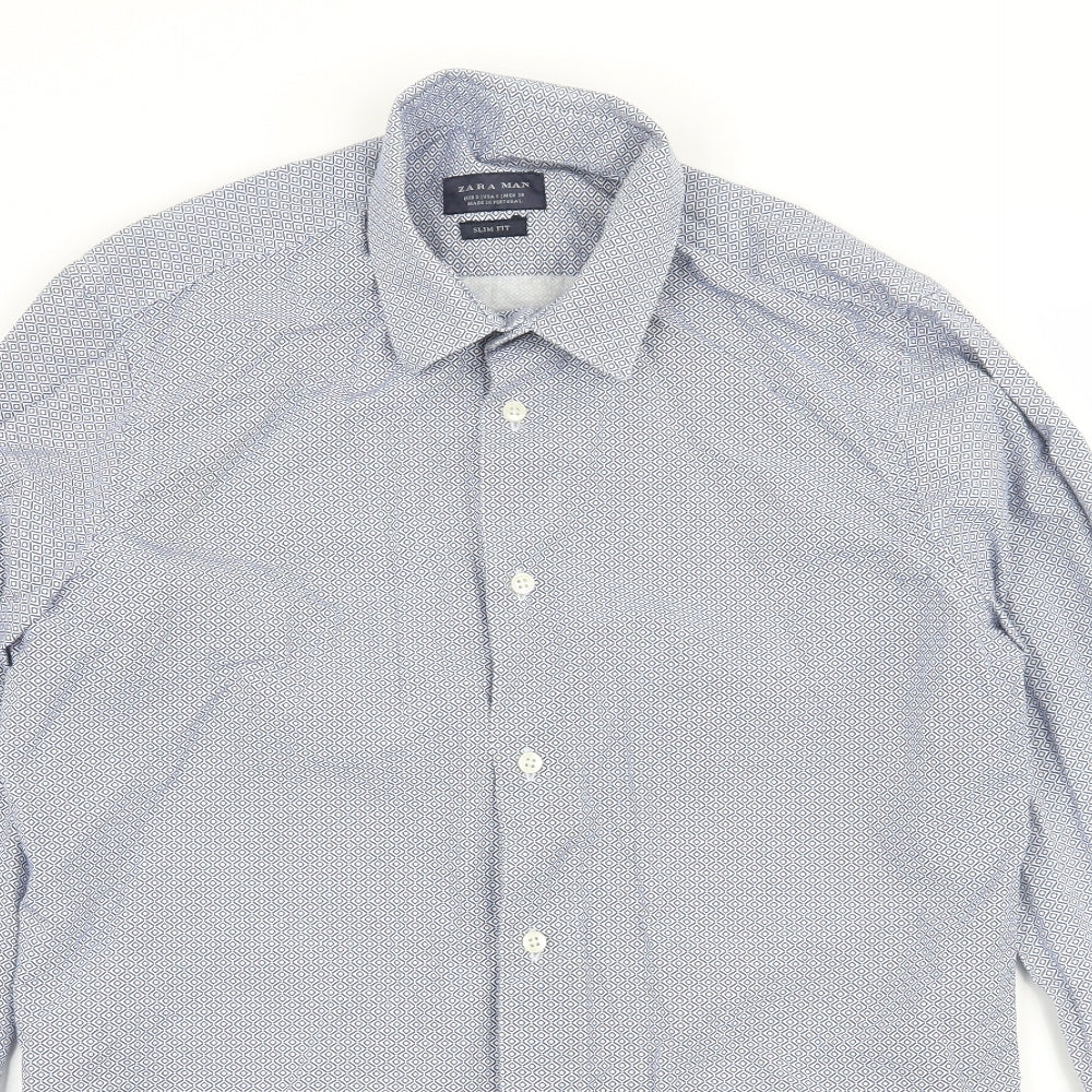 Zara Mens Blue Geometric   Button-Up Size S