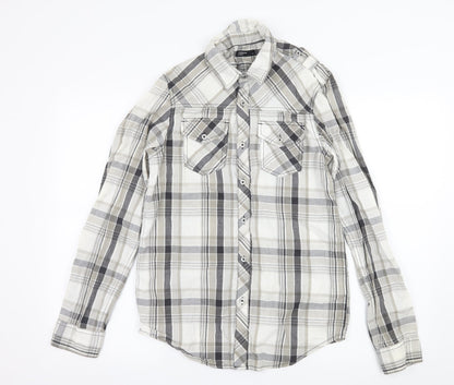 Cedar Wood State Mens White Plaid   Button-Up Size S