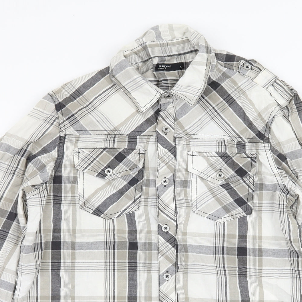 Cedar Wood State Mens White Plaid   Button-Up Size S