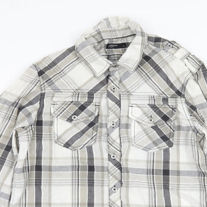Cedar Wood State Mens White Plaid   Button-Up Size S