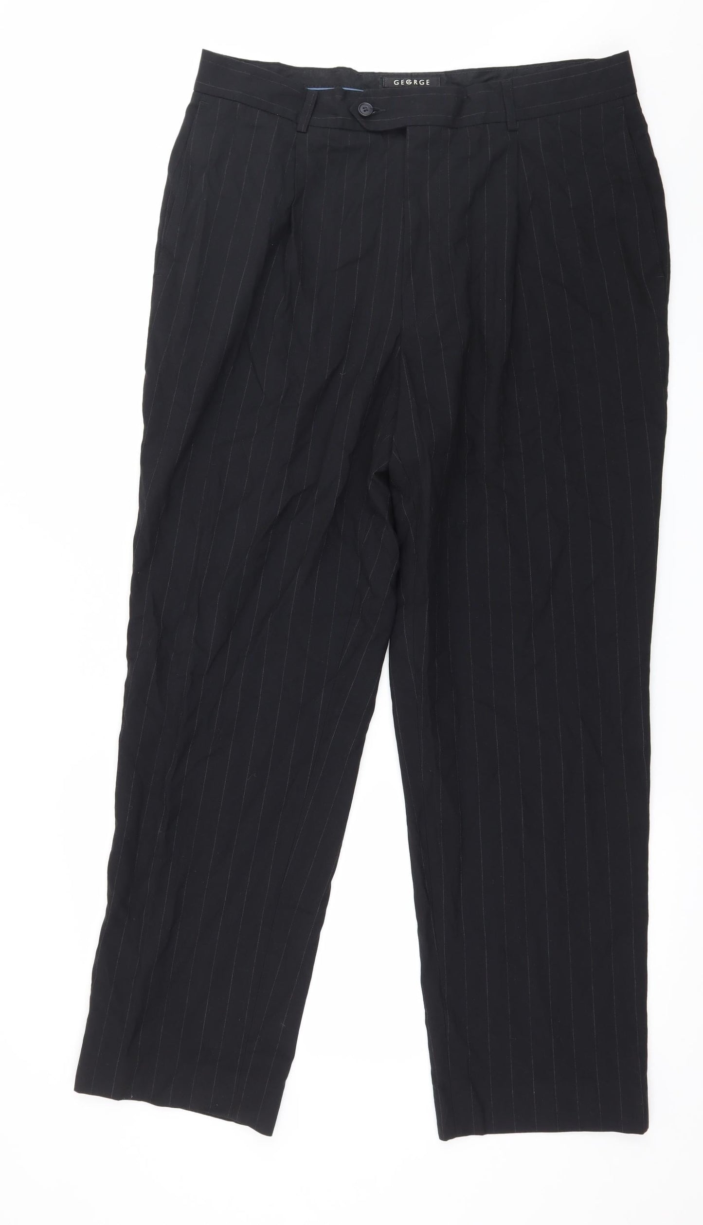 George Mens Black Striped  Trousers  Size 36 in L31 in