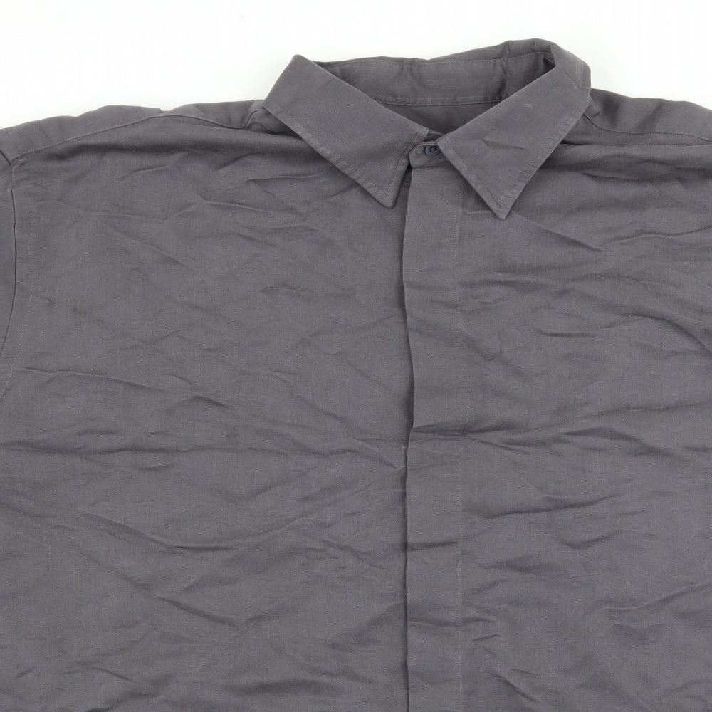 Mens UK Size L Ciro Citterio Grey  Button-Up Short Sleeve Casual Shirt