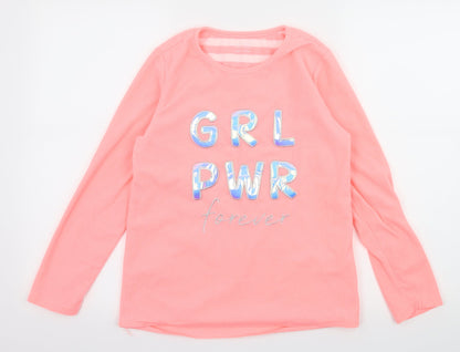 Primark Girls Pink Geometric Fleece Top Pyjama Top Size 11-12 Years  - Girl Power