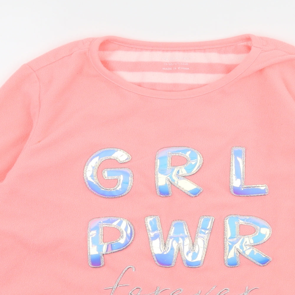 Primark Girls Pink Geometric Fleece Top Pyjama Top Size 11-12 Years  - Girl Power