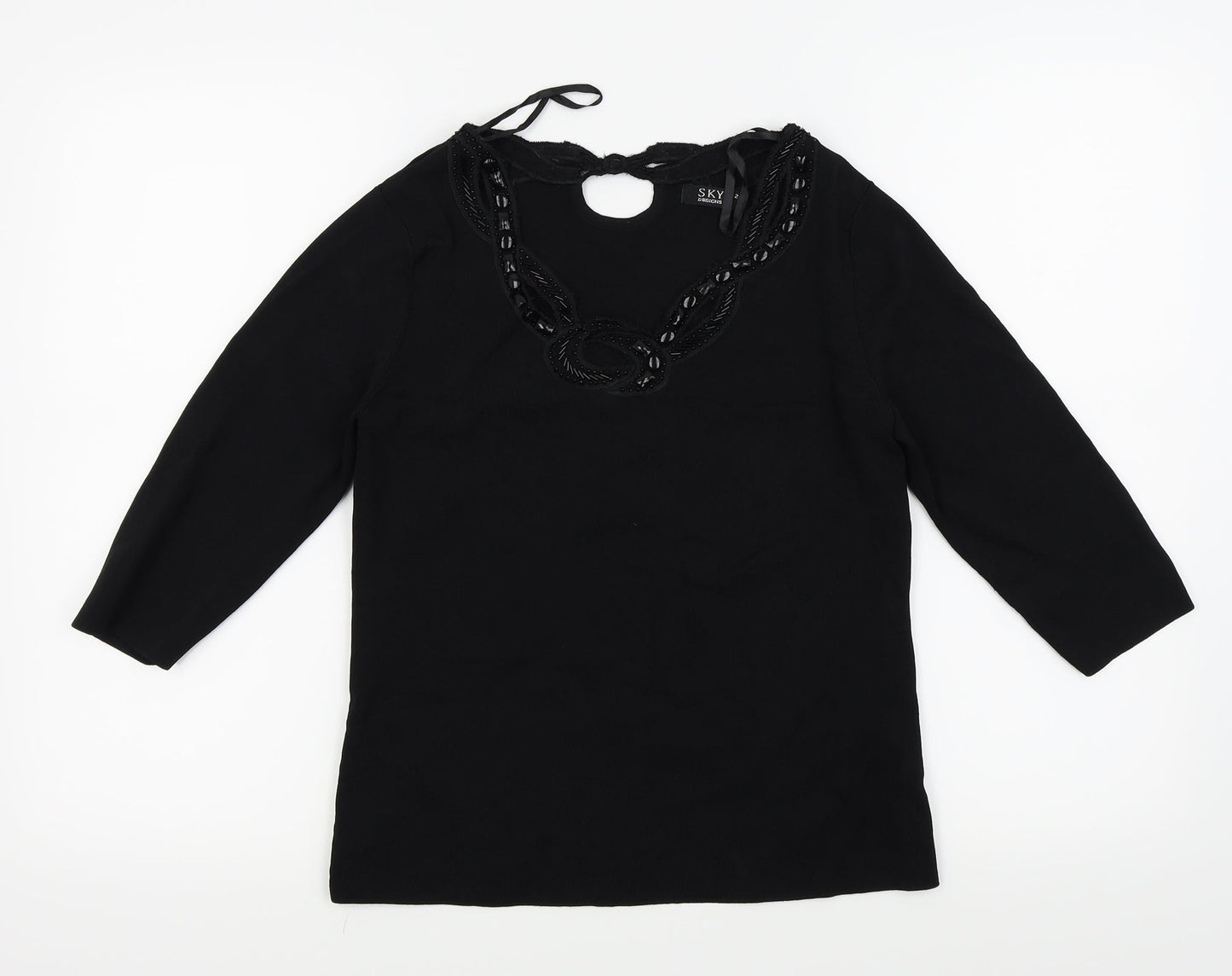 Womens UK Size 2 Sky Designs Black Basic T-Shirt