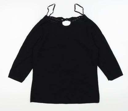 Womens UK Size 2 Sky Designs Black Basic T-Shirt