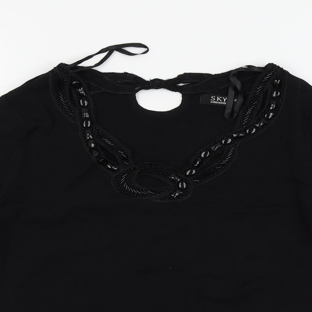 Womens UK Size 2 Sky Designs Black Basic T-Shirt