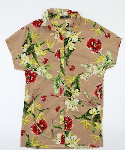 Miss Guided Womens Beige Floral  Basic T-Shirt Size 6