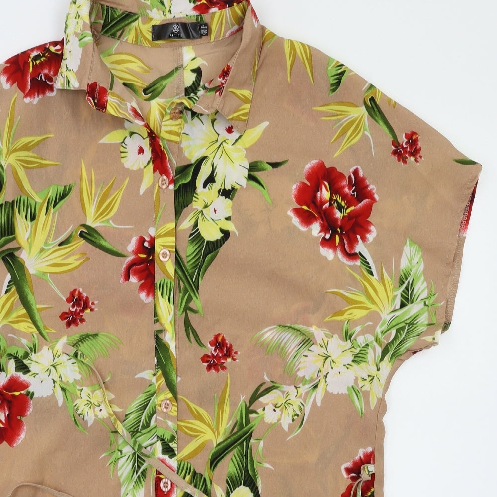 Miss Guided Womens Beige Floral  Basic T-Shirt Size 6