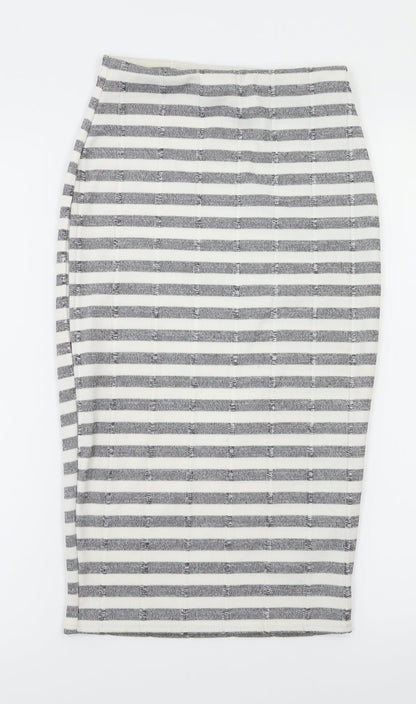 Miss Guided Womens White Striped  A-Line Skirt Size 8  - Stretch waistband