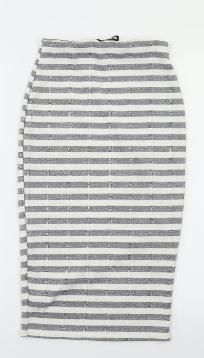 Miss Guided Womens White Striped  A-Line Skirt Size 8  - Stretch waistband