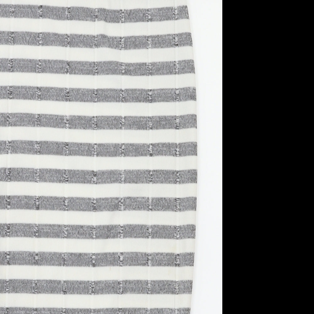Miss Guided Womens White Striped  A-Line Skirt Size 8  - Stretch waistband