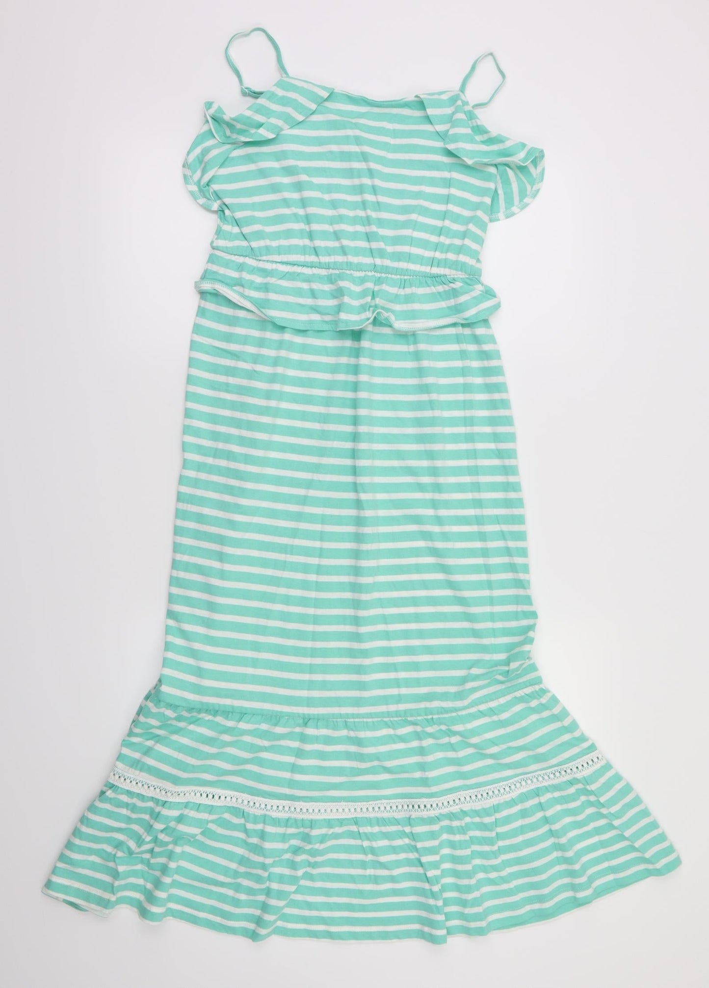 Matalan Girls Green Striped  Fit & Flare  Size 12 Years