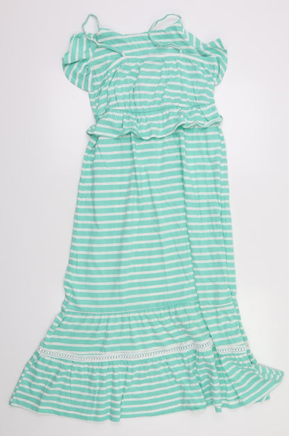 Matalan Girls Green Striped  Fit & Flare  Size 12 Years