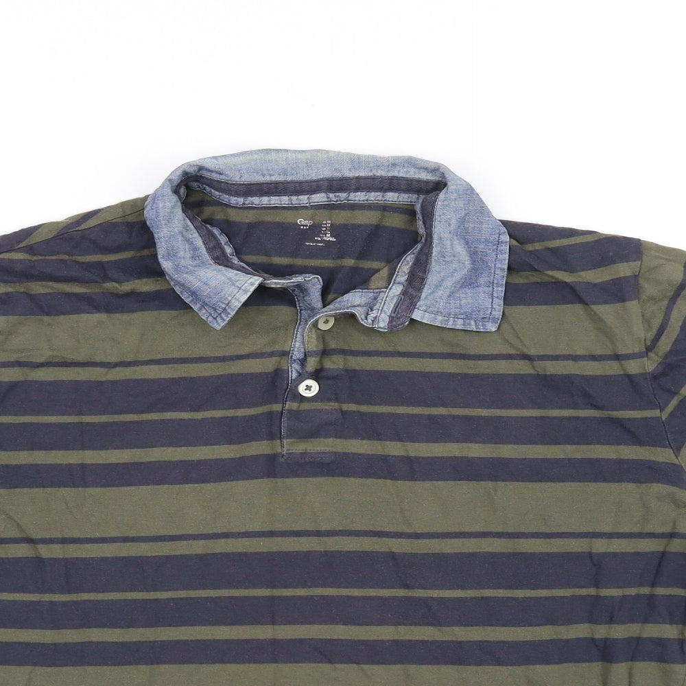 Gap Mens Green Striped   Polo Size M