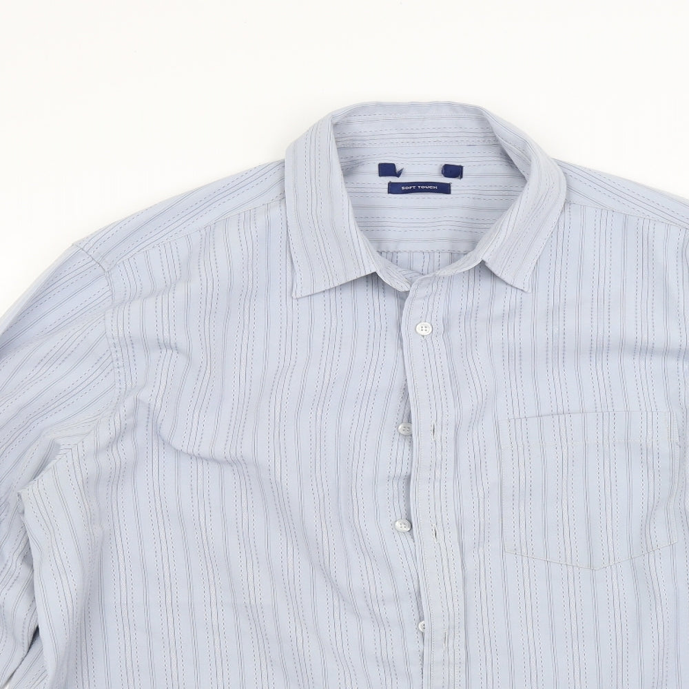 Mens UK Size L Preworn Blue  Button-Up Long Sleeve Casual Shirt
