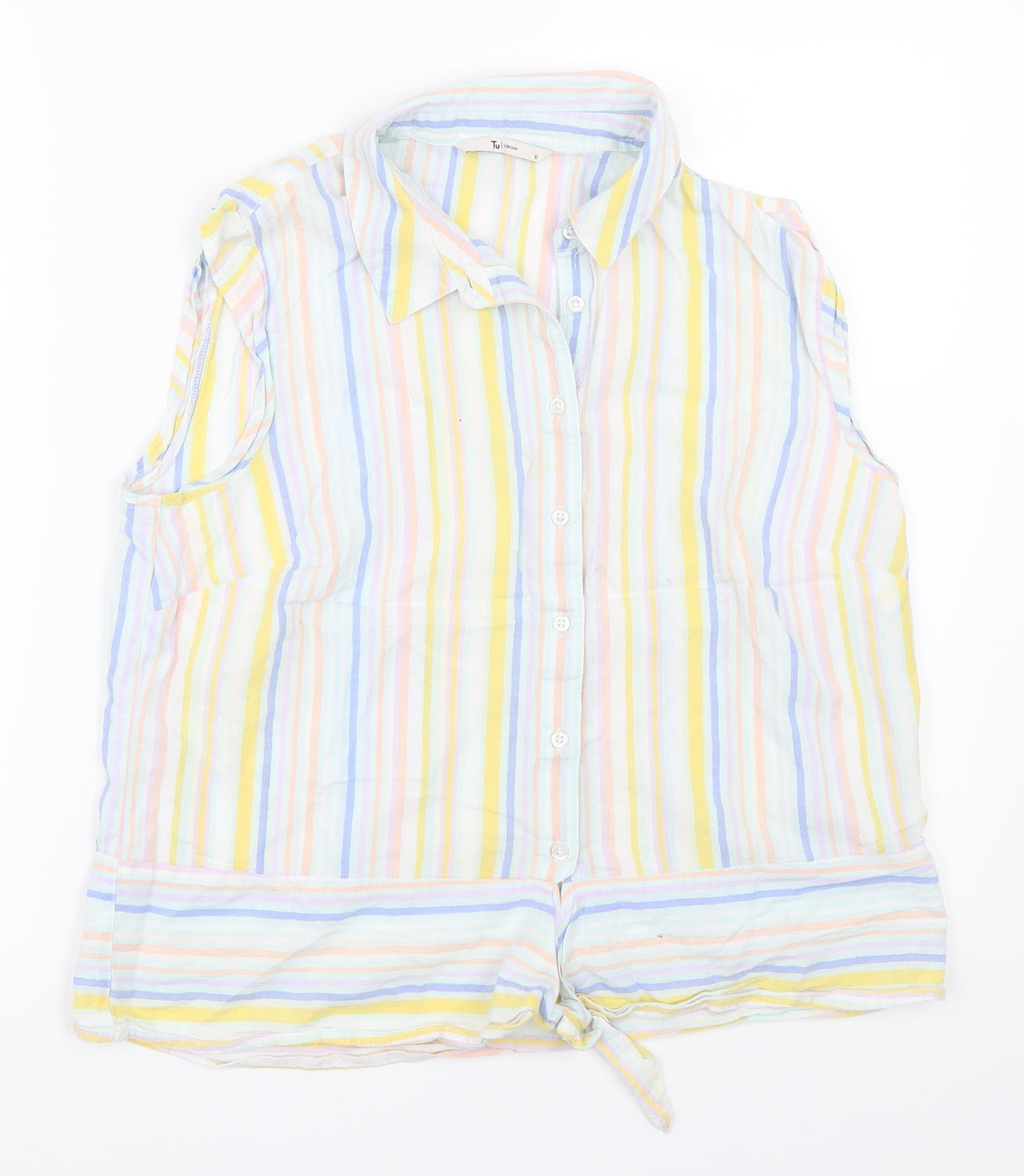 TU Womens Yellow Striped  Basic Button-Up Size 12