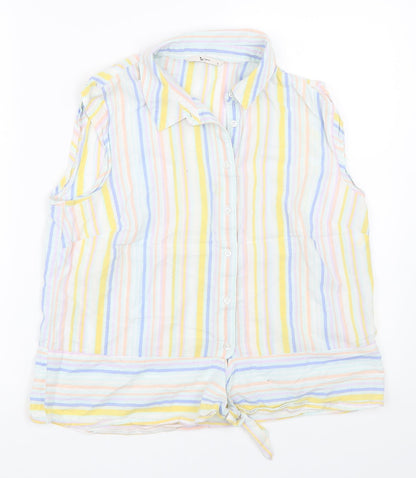 TU Womens Yellow Striped  Basic Button-Up Size 12