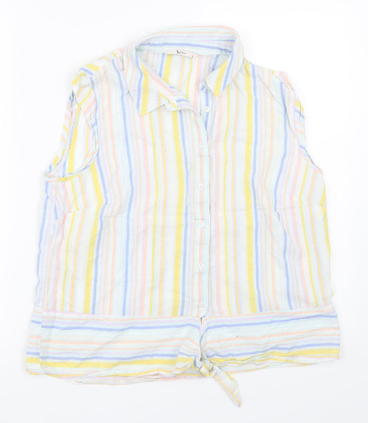 TU Womens Yellow Striped  Basic Button-Up Size 12