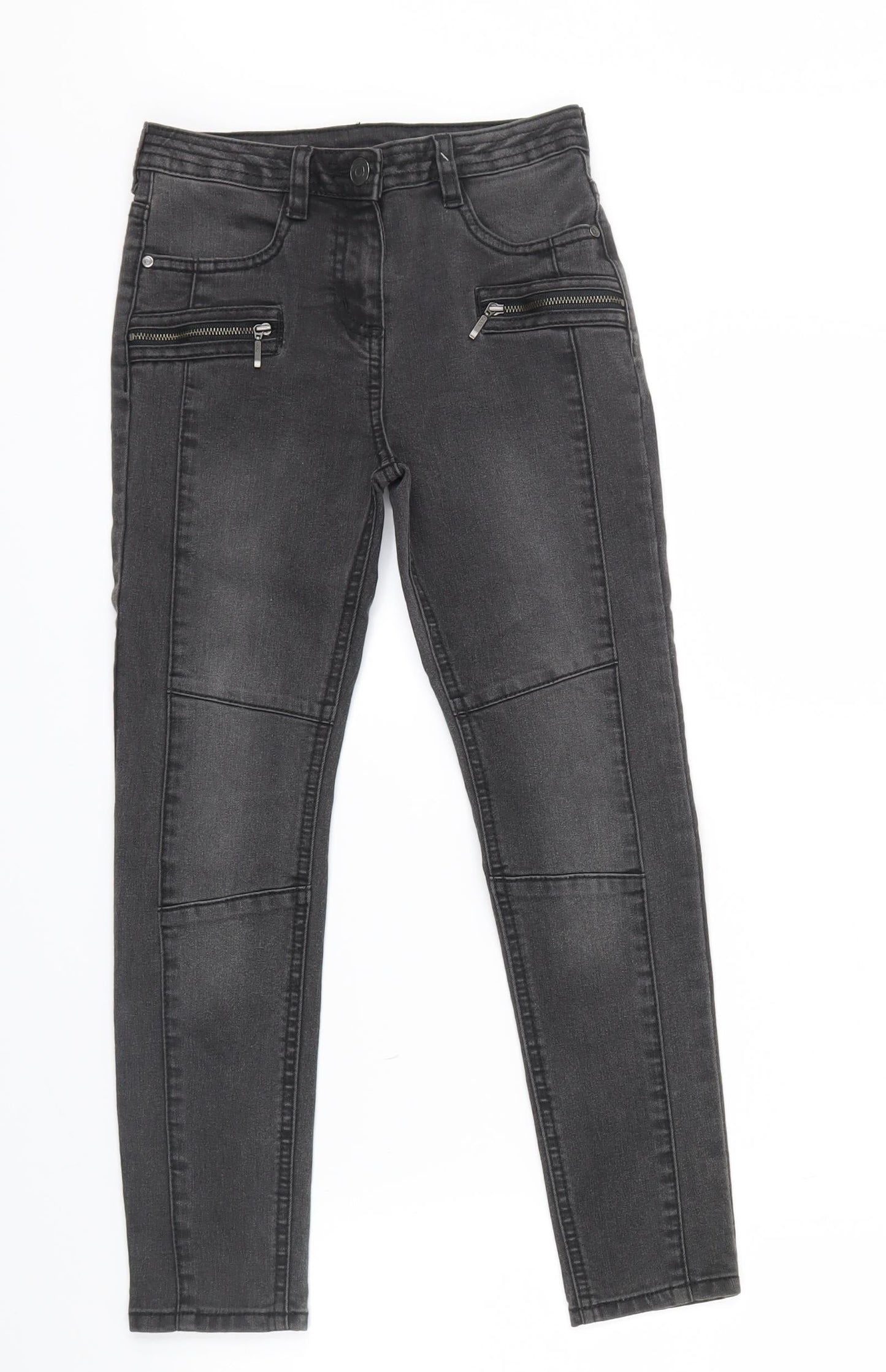 George Girls Grey  Denim Skinny Jeans Size 7 Years - Zip on front, pockets on back