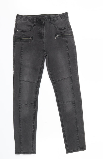 George Girls Grey  Denim Skinny Jeans Size 7 Years - Zip on front, pockets on back