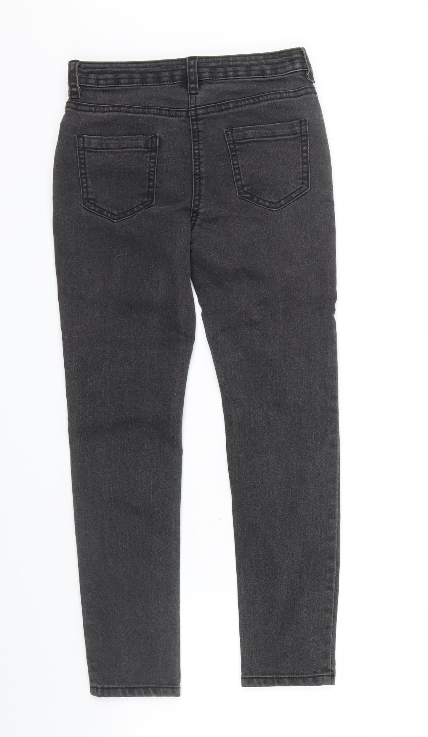 George Girls Grey  Denim Skinny Jeans Size 7 Years - Zip on front, pockets on back