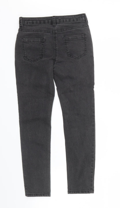 George Girls Grey  Denim Skinny Jeans Size 7 Years - Zip on front, pockets on back