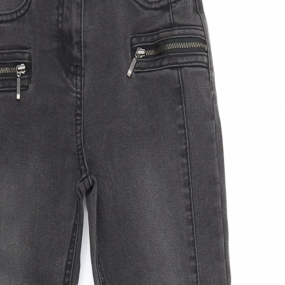 George Girls Grey  Denim Skinny Jeans Size 7 Years - Zip on front, pockets on back