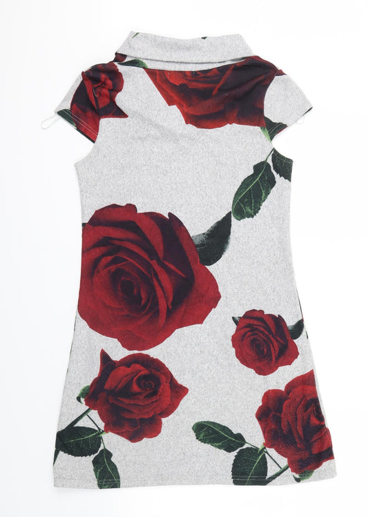 Quiz Womens Grey Floral  Pencil Dress  Size 8  - buttons on pockets front of dress