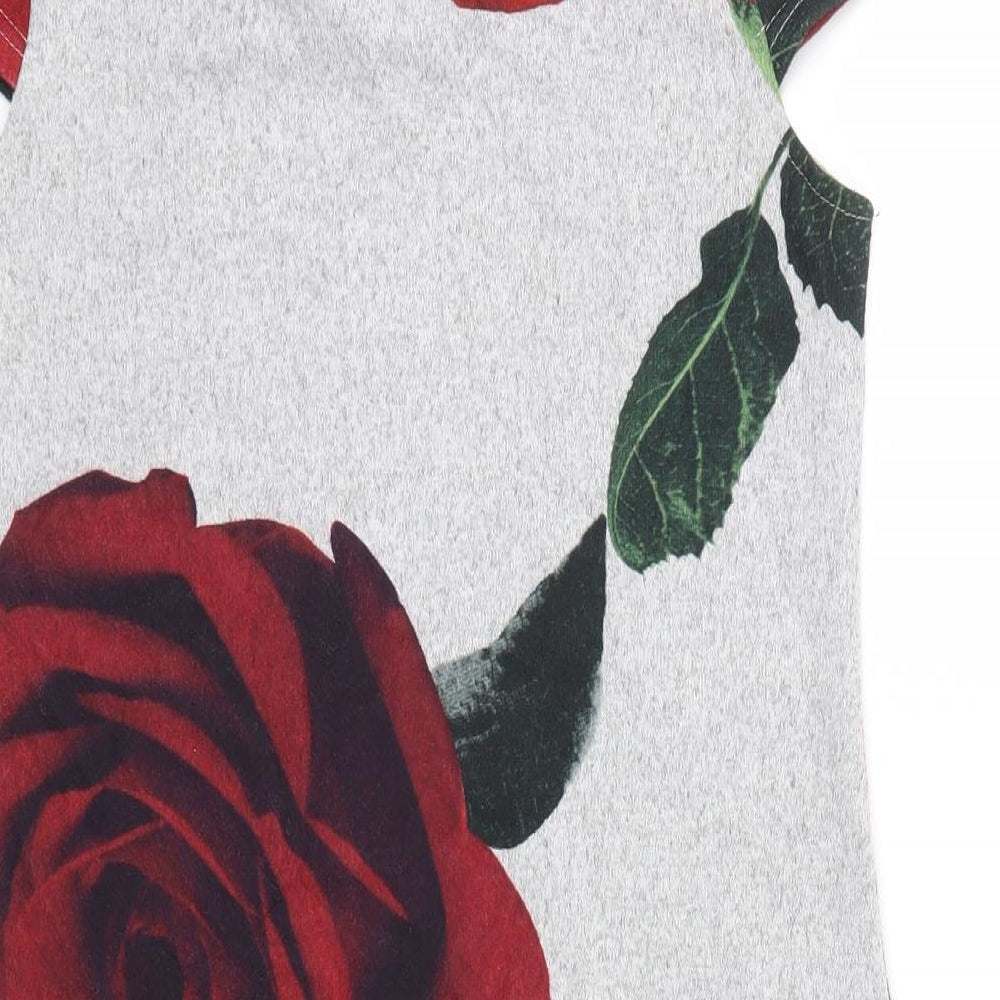 Quiz Womens Grey Floral  Pencil Dress  Size 8  - buttons on pockets front of dress