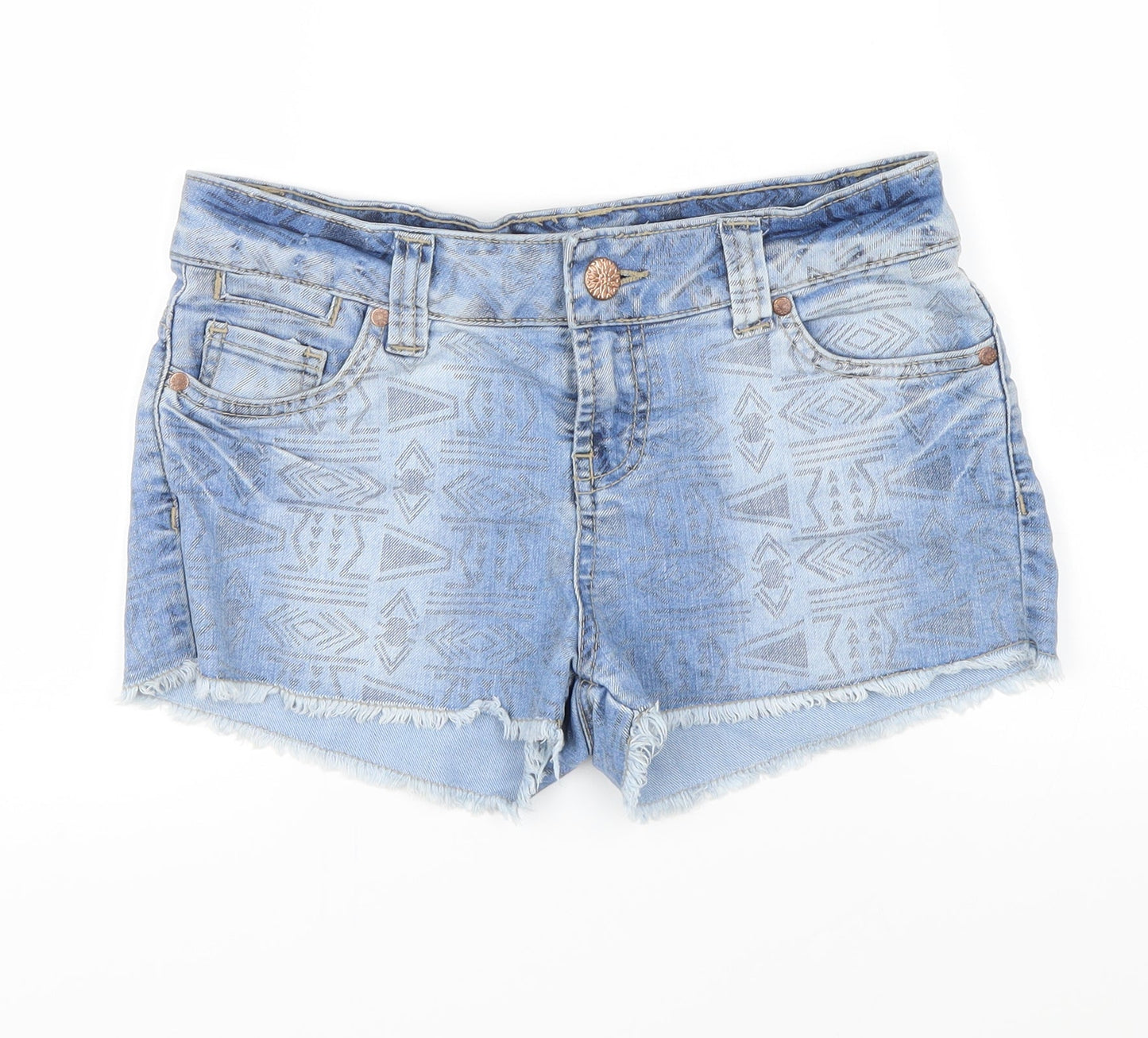 denim Co Womens Blue Geometric Denim Hot Pants Shorts Size 6