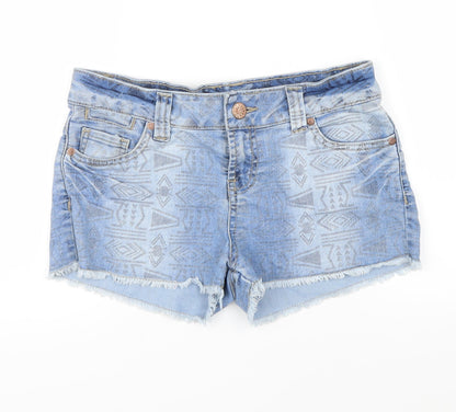 denim Co Womens Blue Geometric Denim Hot Pants Shorts Size 6