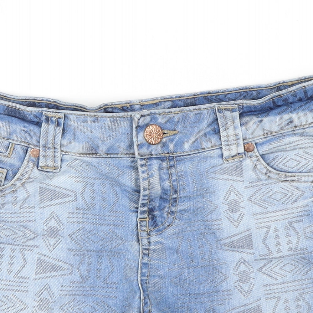 denim Co Womens Blue Geometric Denim Hot Pants Shorts Size 6