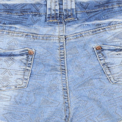 denim Co Womens Blue Geometric Denim Hot Pants Shorts Size 6