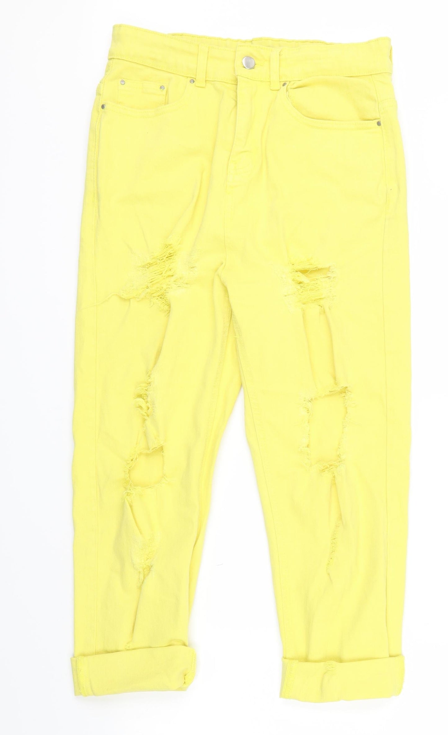 I SAW IT FIRST Womens Yellow  Denim Cropped Jeans Size 10 L20 in - ripped details