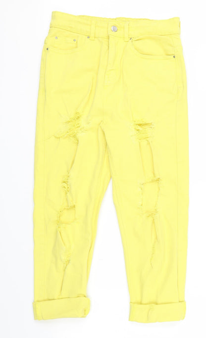I SAW IT FIRST Womens Yellow  Denim Cropped Jeans Size 10 L20 in - ripped details