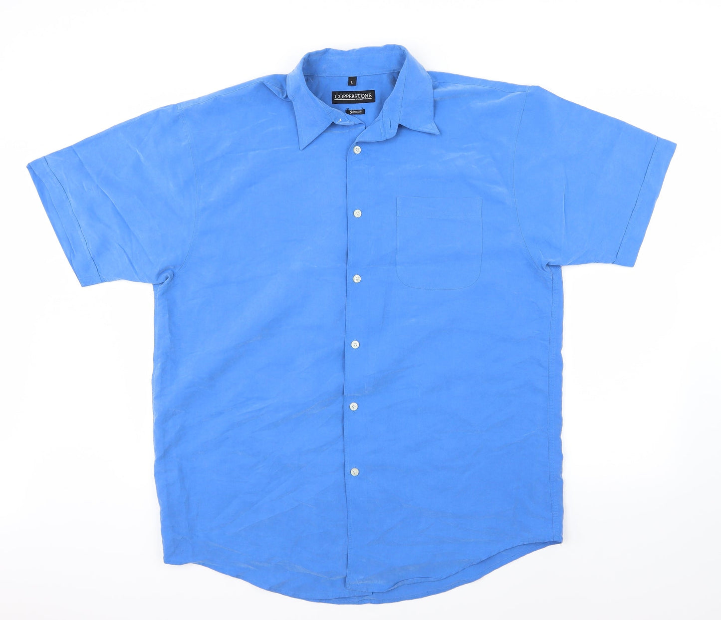 Mens UK Size L Copper Stone Blue  Button-Up Short Sleeve Casual Shirt