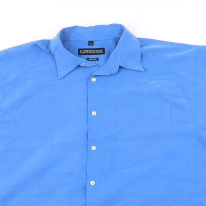 Mens UK Size L Copper Stone Blue  Button-Up Short Sleeve Casual Shirt