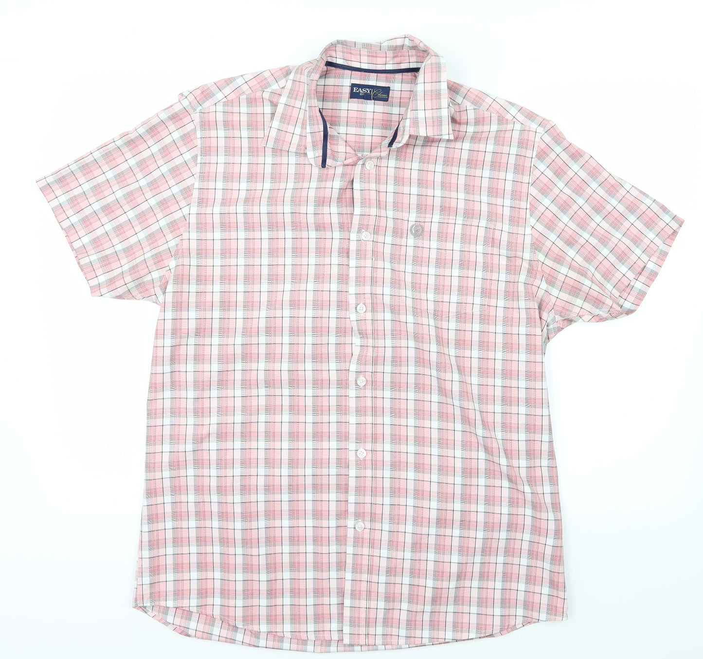 Mens UK Size M Easy Pink  Button-Up Short Sleeve Casual Shirt
