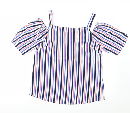 Womens UK Size 10 Papaya Blue Basic Blouse
