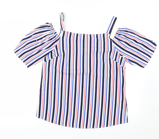 Womens UK Size 10 Papaya Blue Basic Blouse