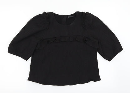 Womens UK Size S Zara Black Basic Blouse