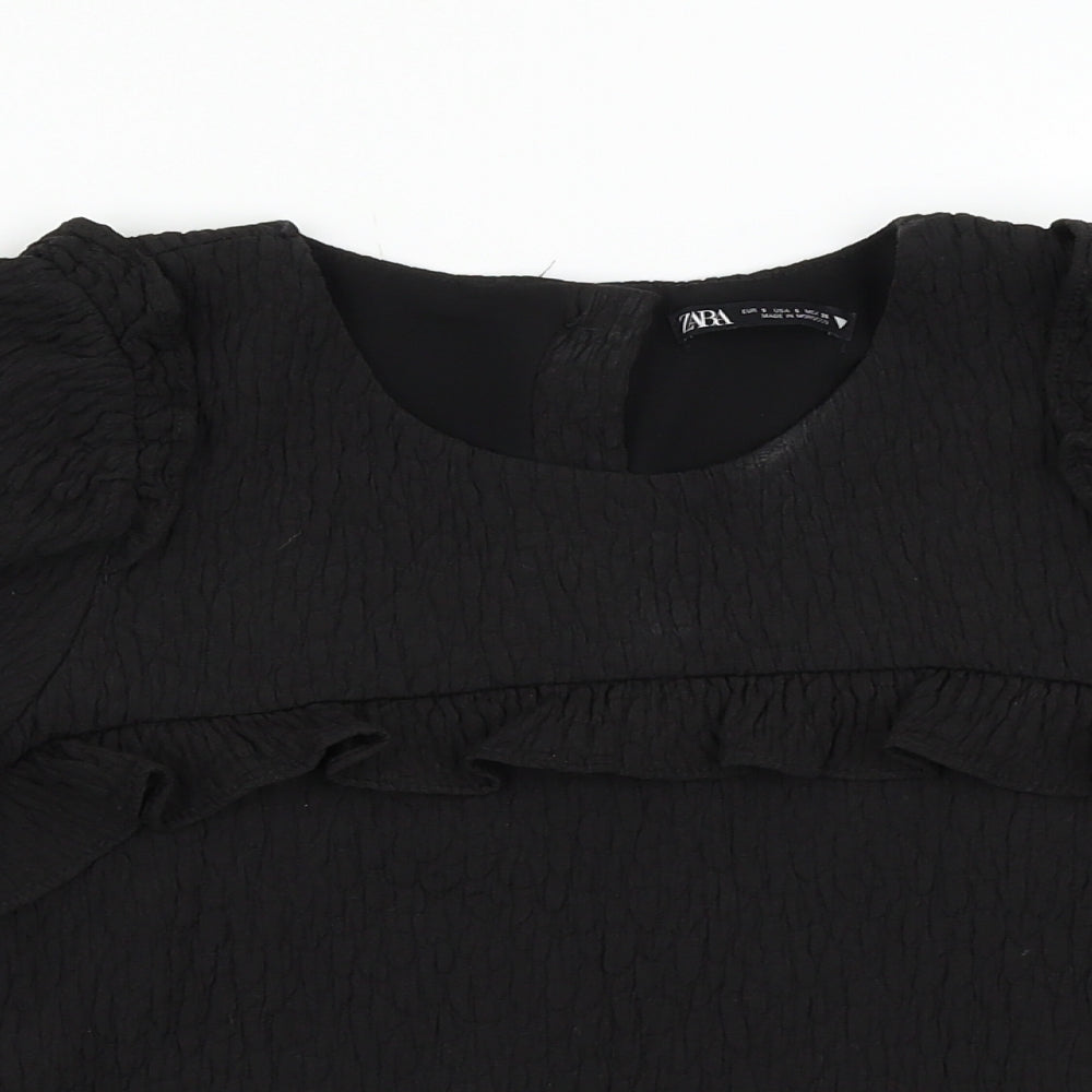 Womens UK Size S Zara Black Basic Blouse