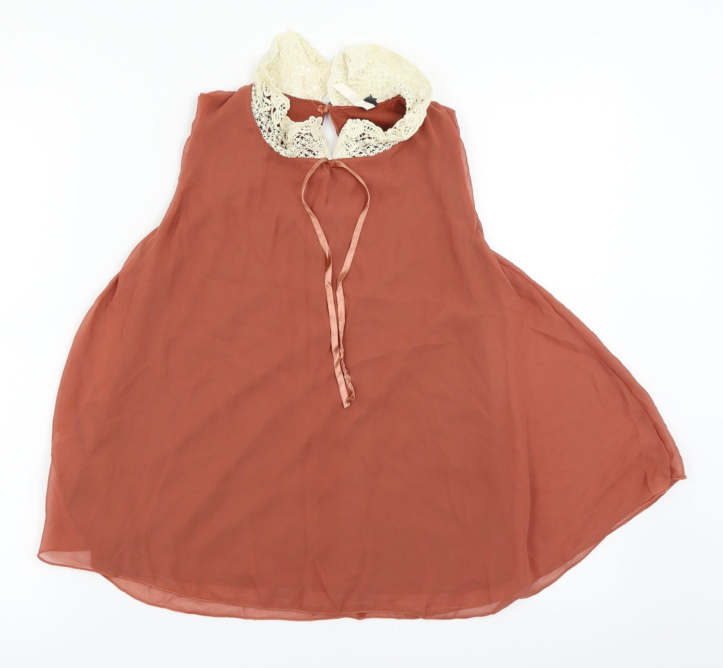Womens UK Size 8 Ribbon Orange Basic Blouse