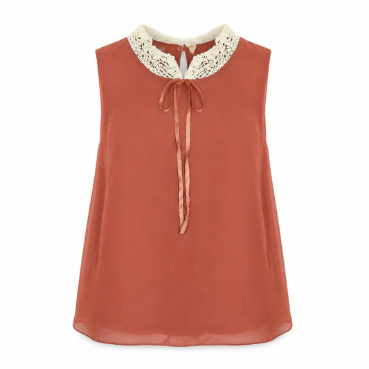 Womens UK Size 8 Ribbon Orange Basic Blouse
