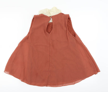 Womens UK Size 8 Ribbon Orange Basic Blouse